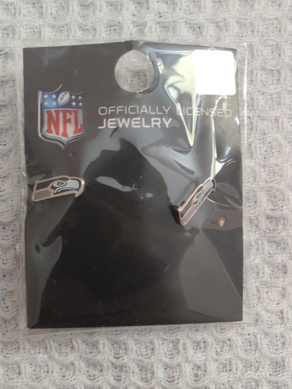 NFL Seattle Seahawks Logo Stud Earrings NIP Blue Green Silver